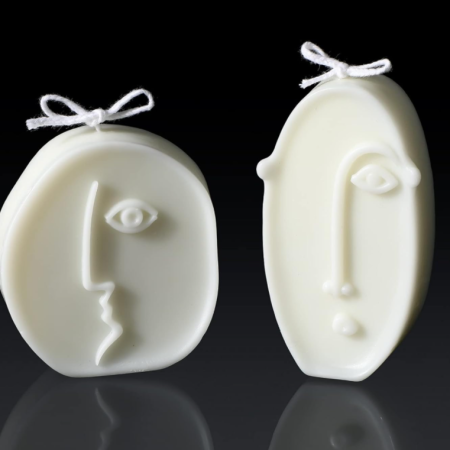 Pair of Minimalist Art Scented Candles with Abstract Relief Face Design
